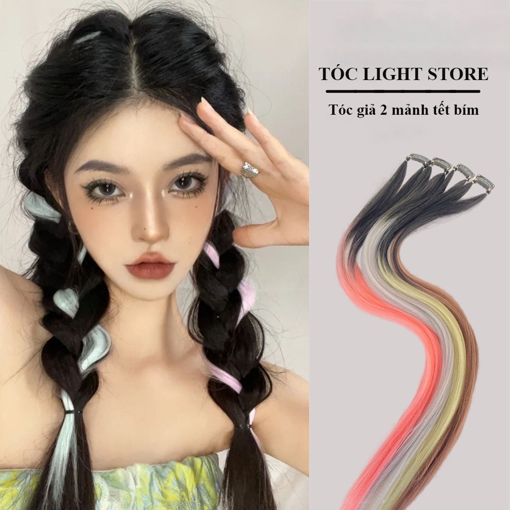 Tóc giả highlight tết bím dài xoăn tự nhiên-tóc giả 2 mảnh dài 60cm dành cho nữ
