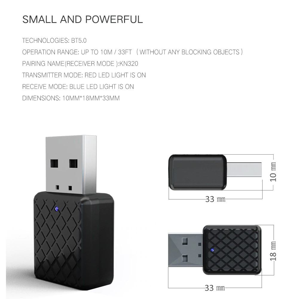 Bộ thu phát âm thanh mini Bluetooth 5.0 AUX 3.5mm không dây dành cho TV/máy tính bàn/ xe ôtô