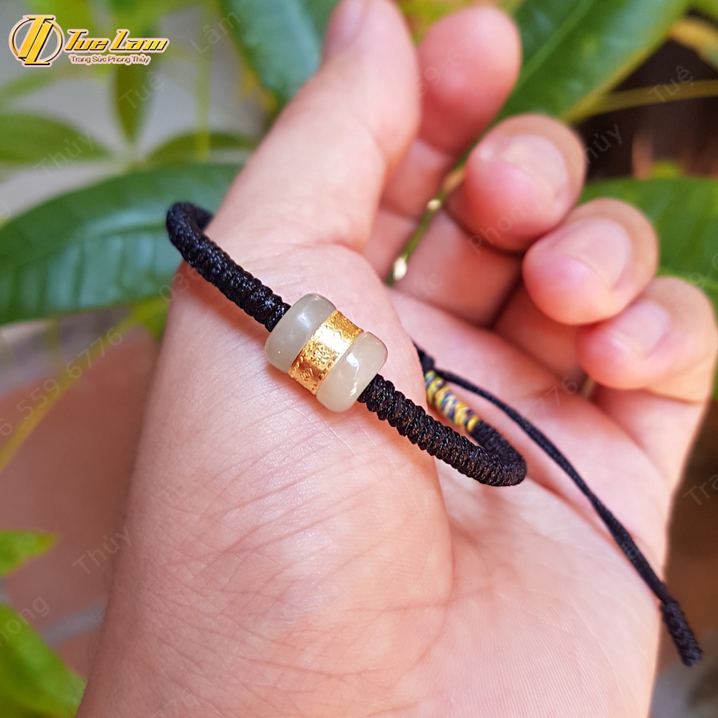 Vòng chỉ may mắn màu đen bện handmade lu thống phỷ thúy màu trắng tài lộc hanh thông - Tuệ Lâm