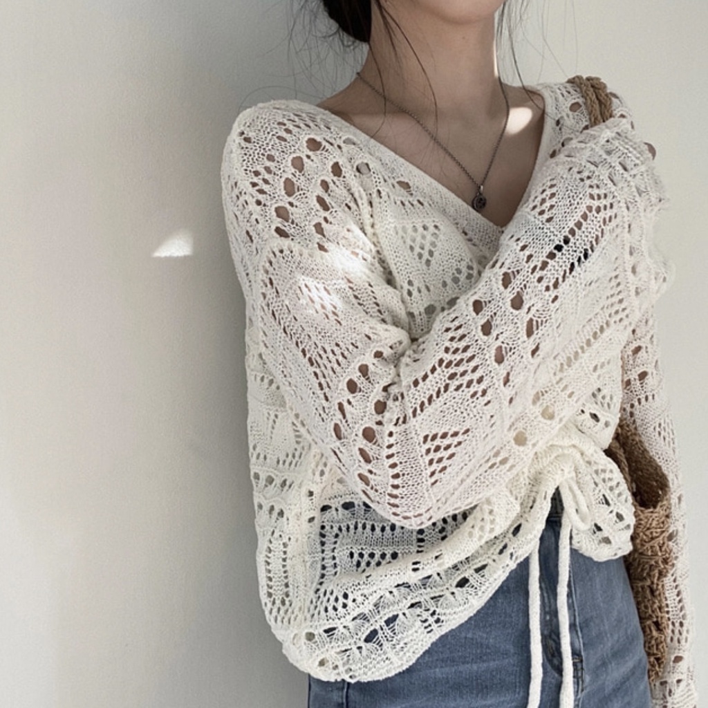 DUNEA Áo Dệt Kim Cổ Chữ V Phong Cách Retro Hàn Quốc Cho Nữ