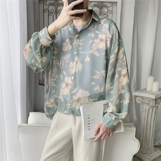 [Order] Áo sơ mi nam retro mỏng tay dài thả lỏng áo hoa thủy triều