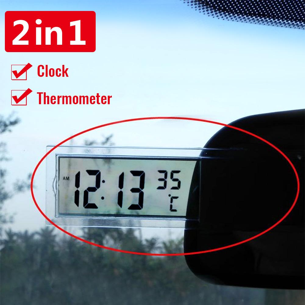 Đồng hồ ô tô 2 trong 1 Đồng hồ ô tô LCD Nhiệt kế kỹ thuật số Dạng hút Đồng hồ trong suốt