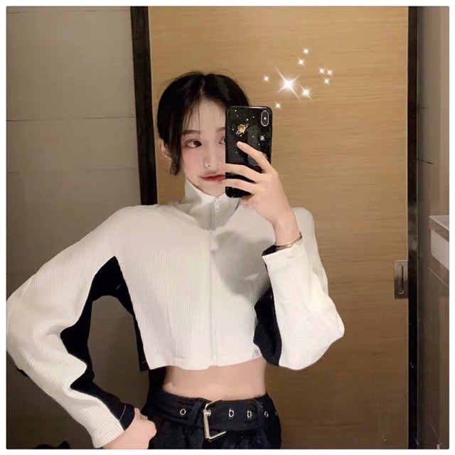Áo khoác len croptop black-white