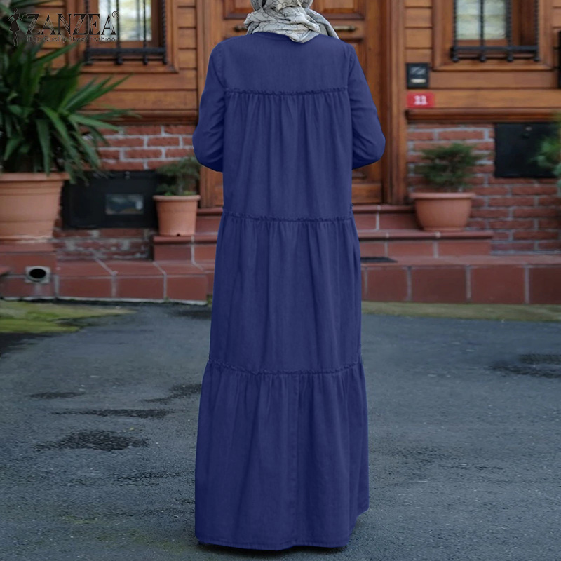 Zanzea Đầm Maxi Cài Nút Phong Cách Hồi Giáo Cho Nữ