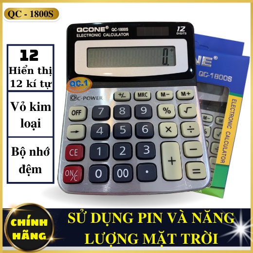 Máy tính cầm tay chính hãng QCONE THAILAND QC-1800s màn hình lớn hiển thị 12 kí tự, chất liệu chắc chắn