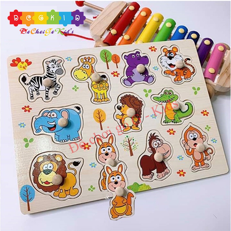 Đồ chơi gỗ - Đồ chơi bảng núm gỗ lắp ghép nhiều chủ đề cho bé