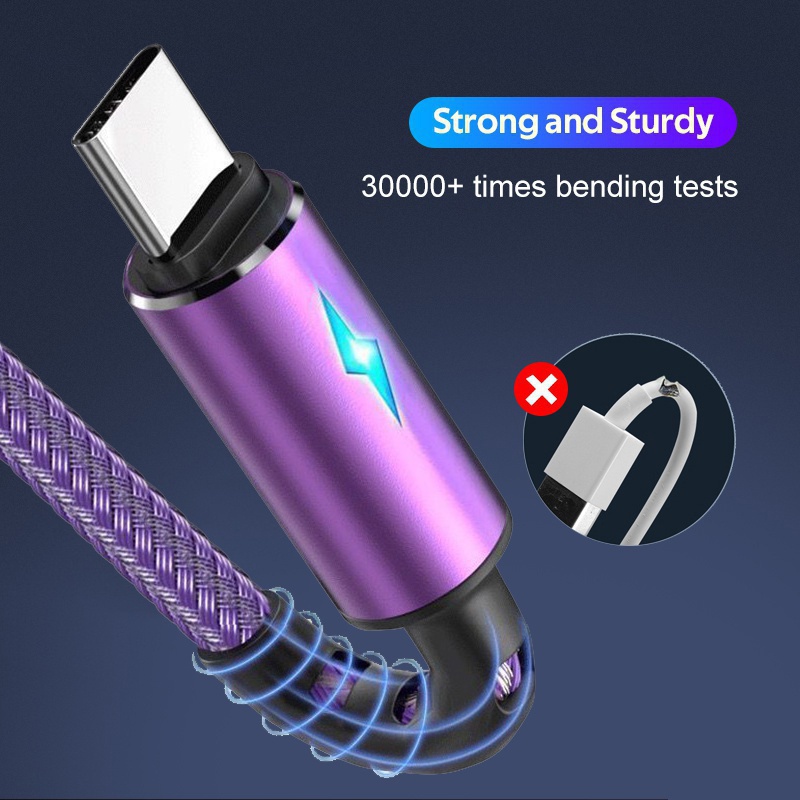Cáp Sạc Nhanh Micro USB Type C 1.2m 5A Có Đèn LED Chuyên Dụng Cho Điện Thoại Di Động