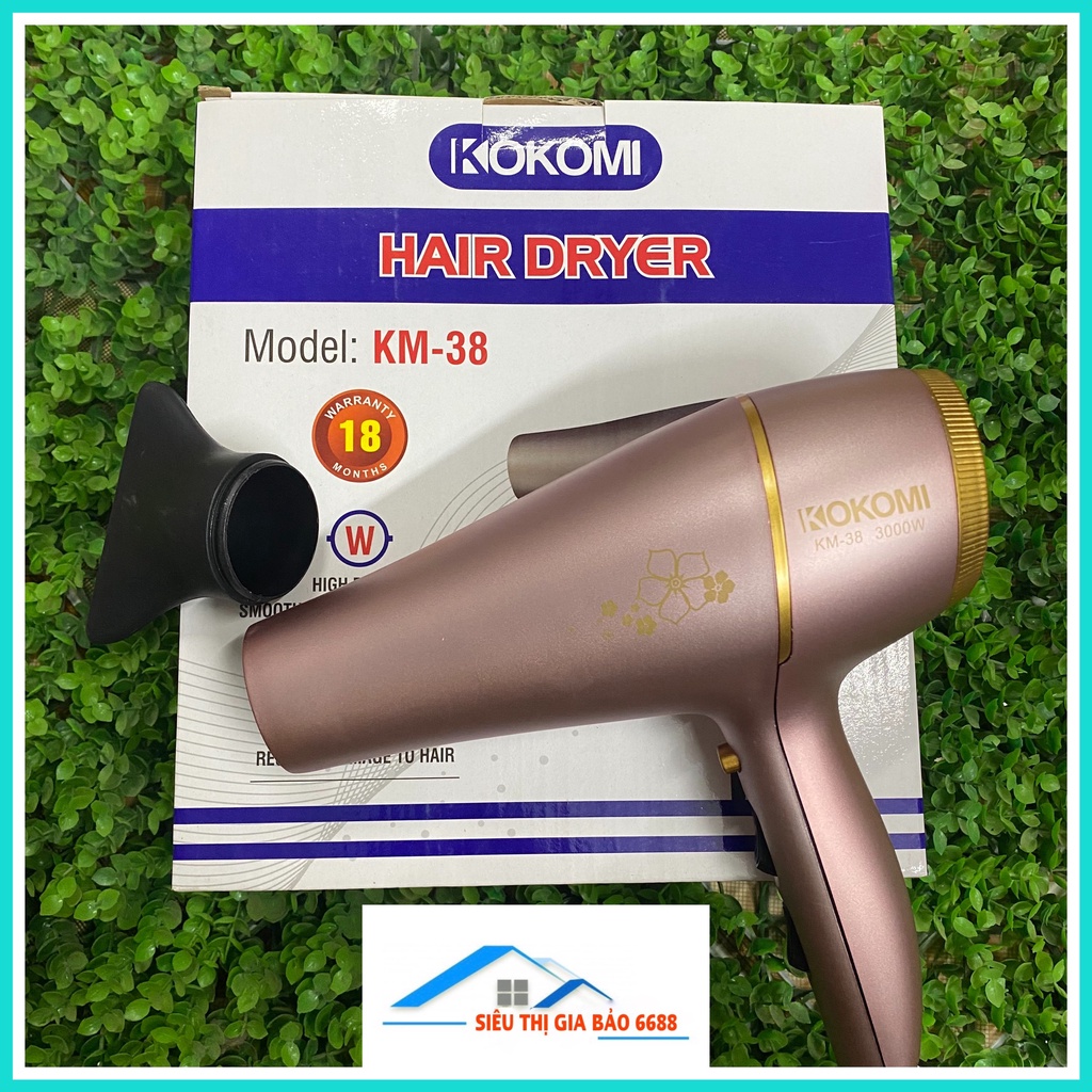 MÁY SẤY TÓC KOKOMI KM-38 CÔNG SUẤT 3000w có ánh sáng xanh,  2 tốc độ gió