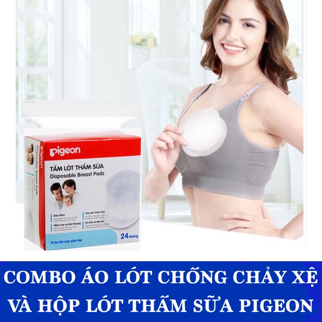 Combo hộp 24 miếng lót thấm sữa Pigeon và áo lót chống chảy xệ