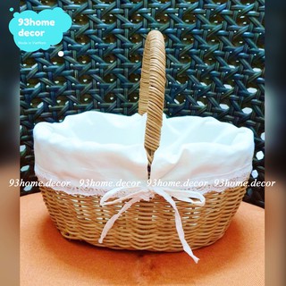 Giỏ mây picnic có lót trắng, giỏ mây đựng đồ đa năng, giỏ mây decor, phụ kiện chụp ảnh trang trí - sp mây tre