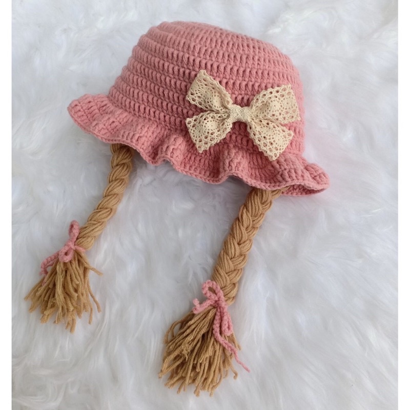 Mũ len kèm tóc giả cho bé