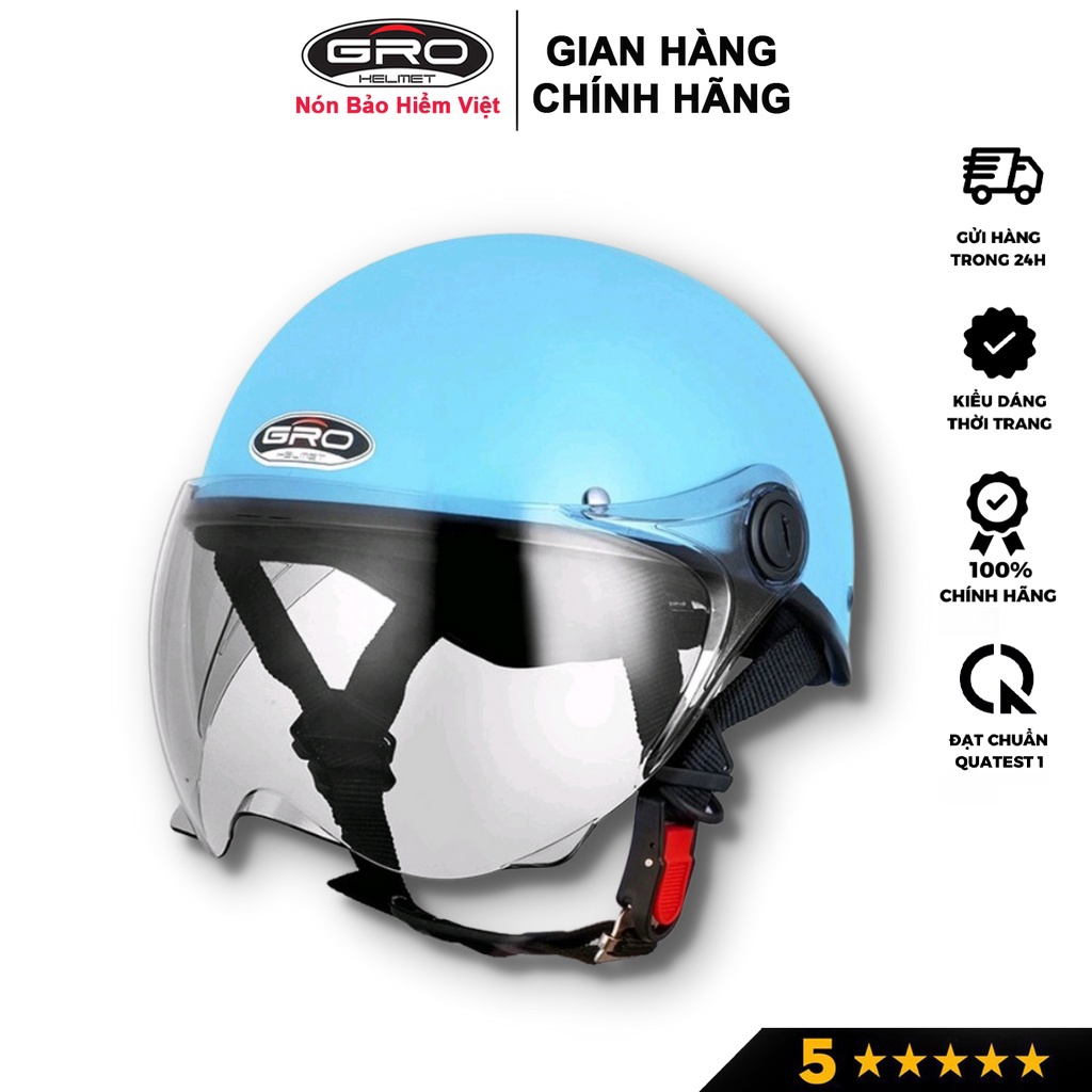 Mũ bảo hiểm nửa đầu GRO HELMET, HALY kính ngắn thời trang, nhiều màu trẻ trung cho cả nam và nữ, freesize(55-59cm)