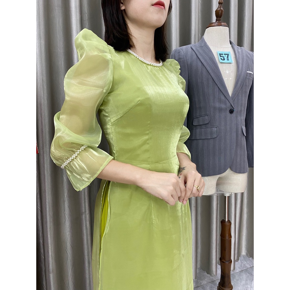 Áo dài dáng xinh_tơ sống xanh lót lụa cao cấp