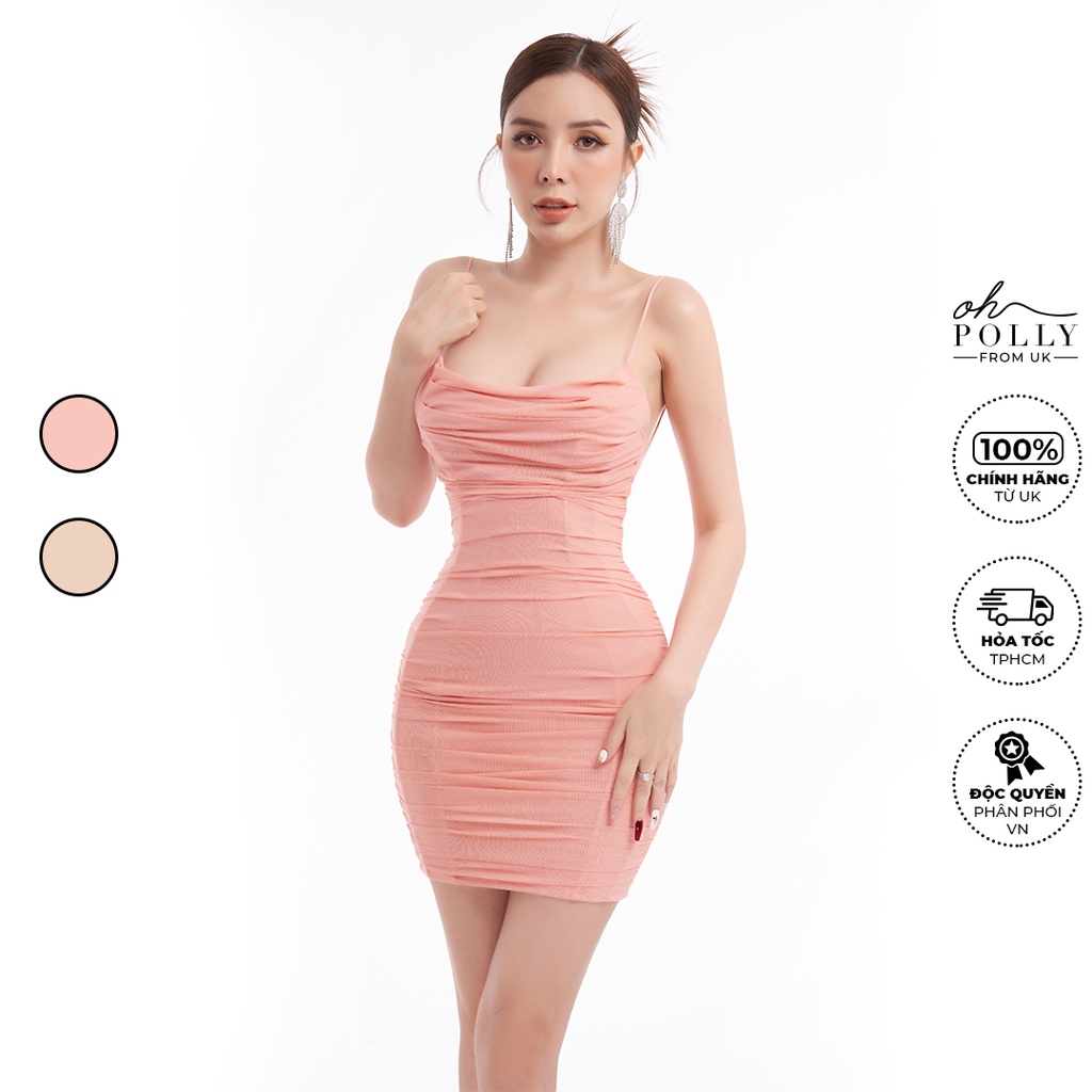 Oh Polly - Đầm nữ 2 dây hở lưng, ôm body sexy lưới co giãn có dây điều chỉnh phía sau giúp tôn dáng
