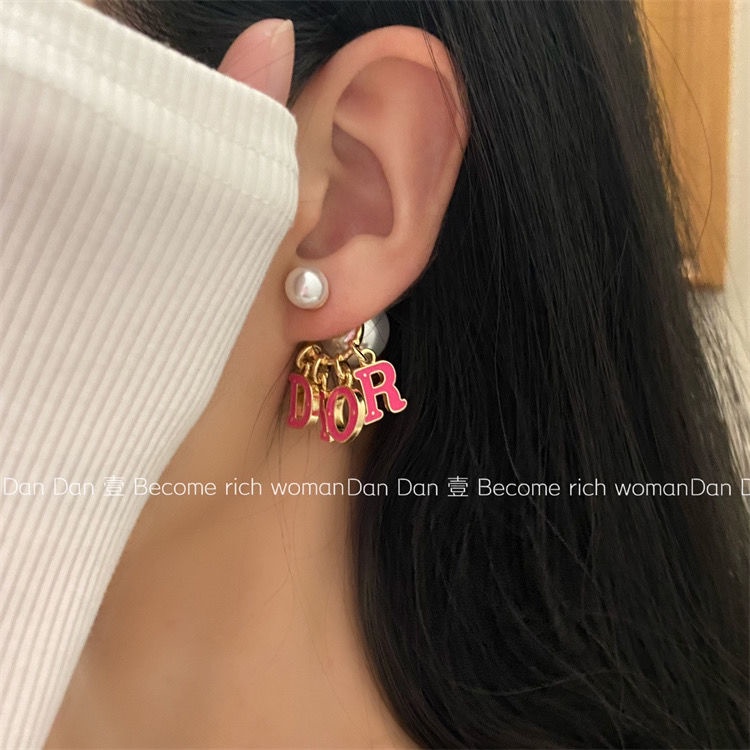 D Khuyên Tai Cao Cấp Đính Ngọc Trai / Chữ Tua Rua Hai Chiều Phong Cách Âu Mỹ ins