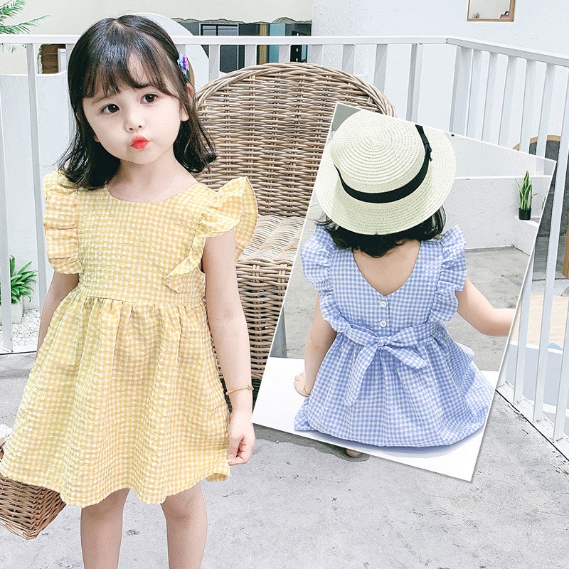 Váy, đầm bé gái mùa hè chất cotton tiểu thư hoạ tiết CARO thoáng mát dễ thương QATE26