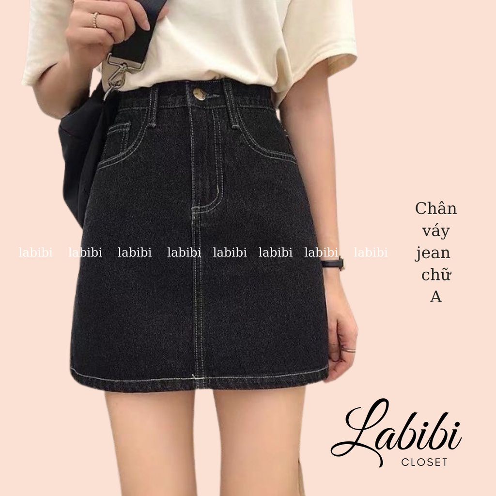 Chân Váy Jean Chữ A Màu Đen Chỉ Vàng Có Túi, Labibi | Shopee Việt Nam