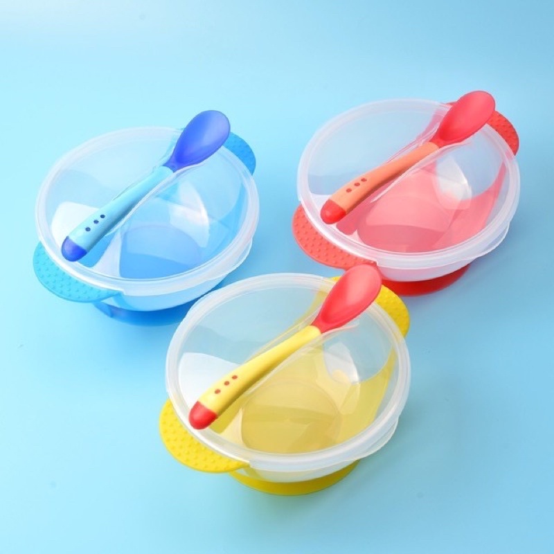 [HCM - SIÊU RẺ] Bát Ăn Dặm + Thìa Báo Nóng Cho Bé