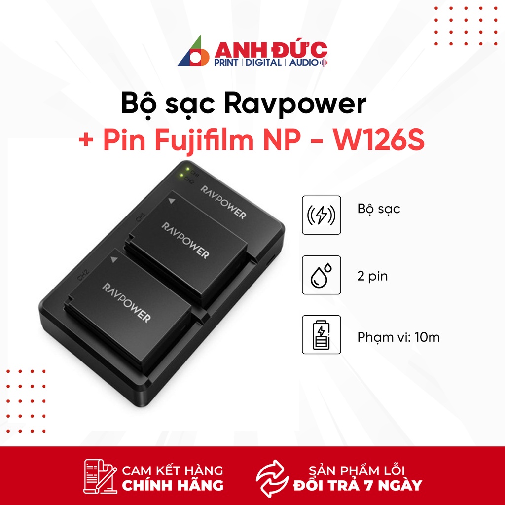 Bộ sạc đôi kèm 2 pin Fujifilm NP-W126S, bảo hành 15 tháng