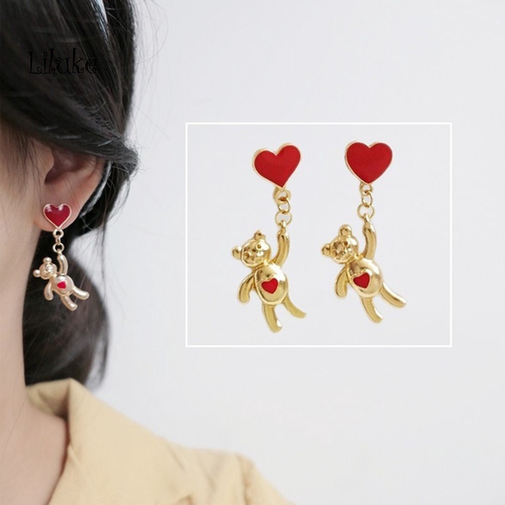 [LK] Khuyên Tai Không Đối Xứng Hình Khinh Khí Cầu Trái Tim Gấu Ngọt Ngào Cho