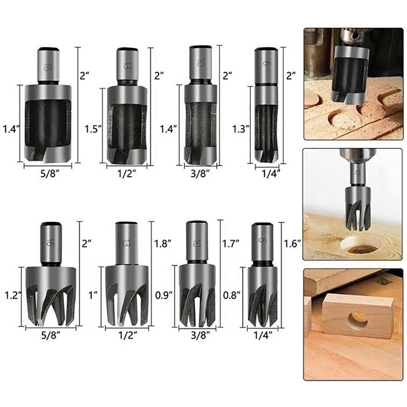 24Pcs Woodworking Chamfer Countersink Drill Bit Set 8Pcs Wood Plug Cutter and Automatic