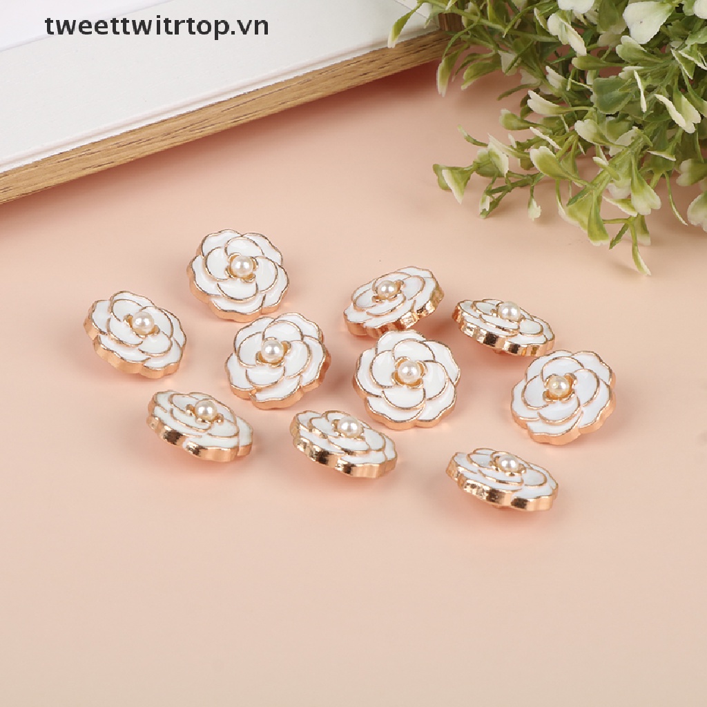 10 Nút Áo Hình Bông Hoa Đính Ngọc Trai Sang Trọng