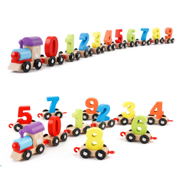 Xe lửa đồ chơi gỗ giáo dục sớm, đồ chơi thông minh đoàn tàu chữ số cho bé vừa chơi vừa học