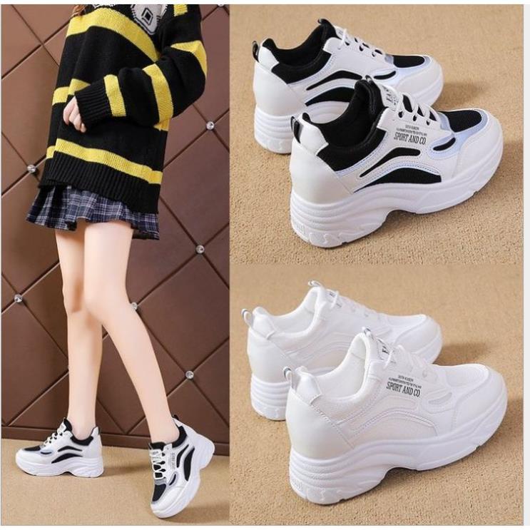 Giày thể thao nữ độn đế 7cm phối 2 màu đen trắng cực hót 2021 ( Giày Phản quang) ️🏸