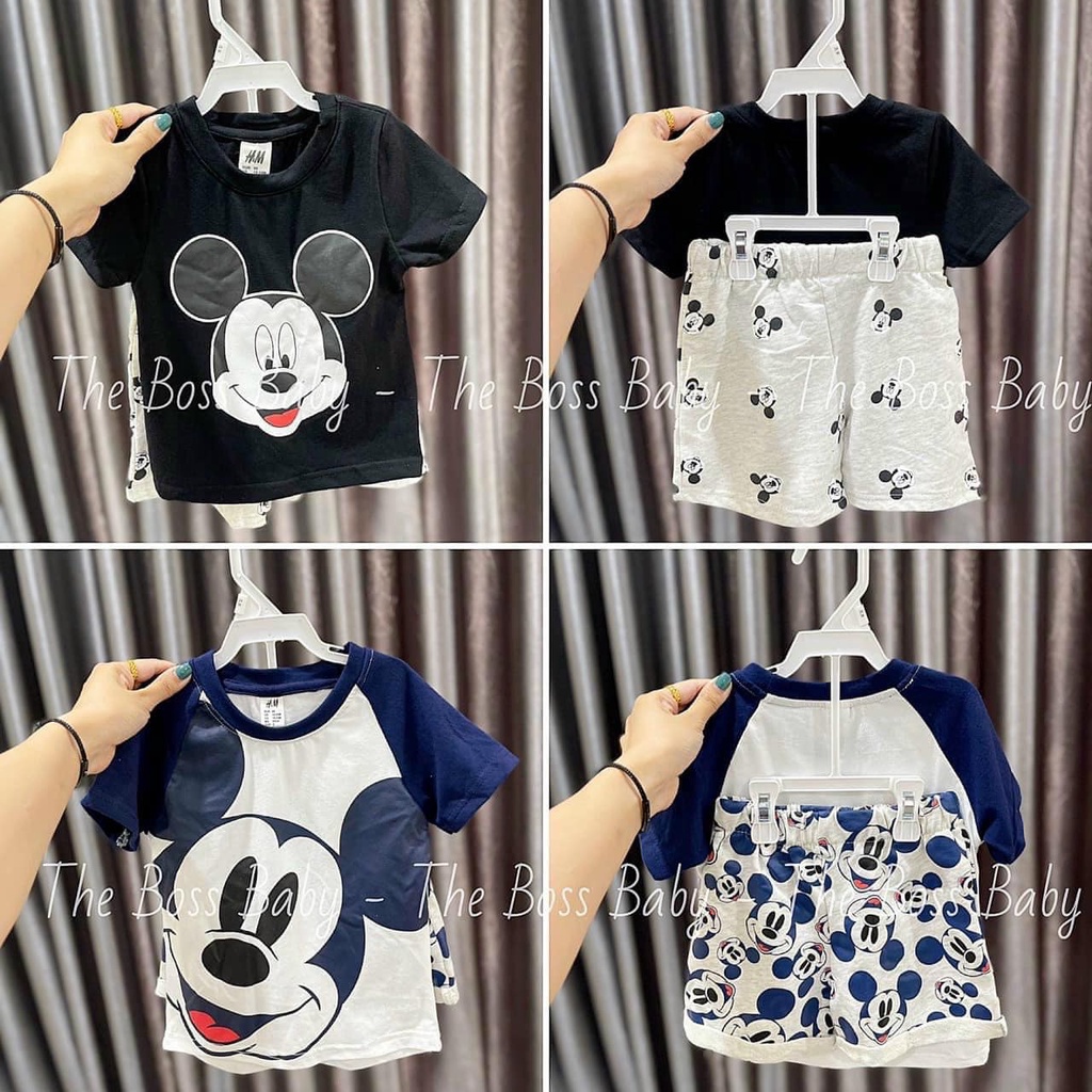 Đồ bộ bé trai Combo 2 bộ mickey đen than chất cotton 4 chiều hình in 3d sắc nét