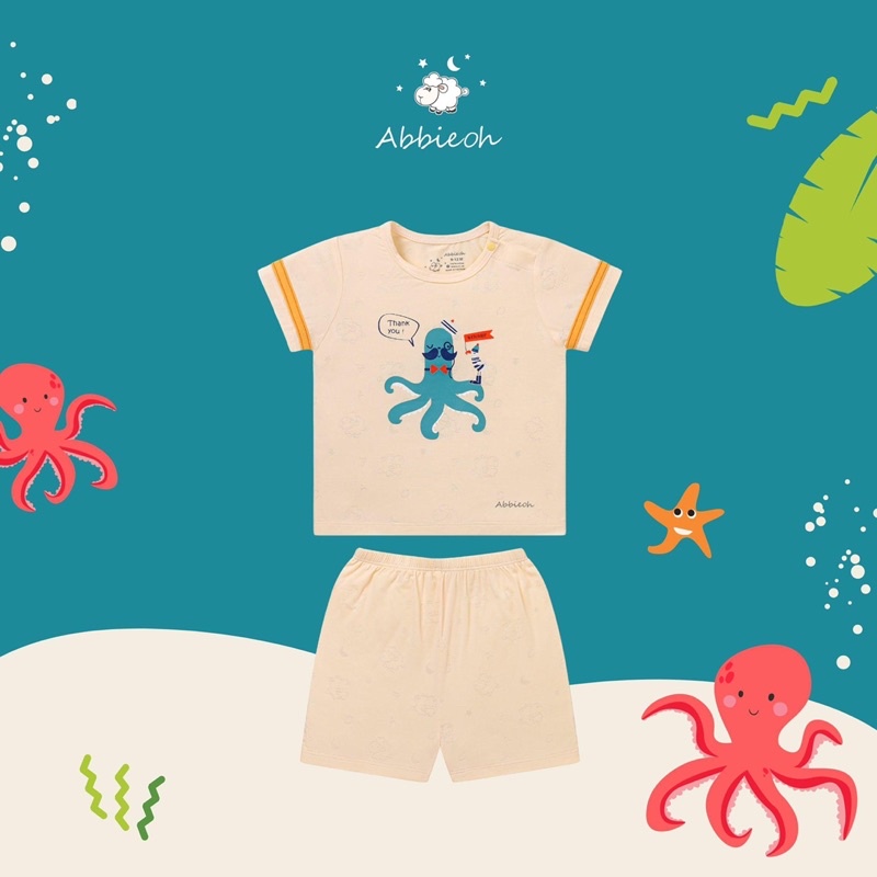 Abbie oh Bộ cộc in hình phối kẻ cho bé teai