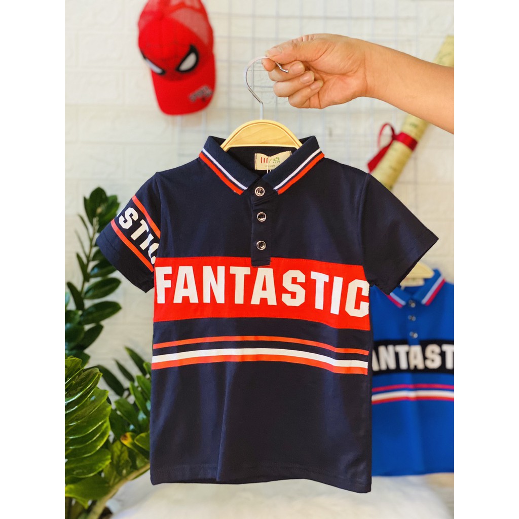 Áo  Polo  bé trai  Áo thun có cổ trẻ em 2 tuổi- 8 tuổi họa tiết chữ FANTASTIC