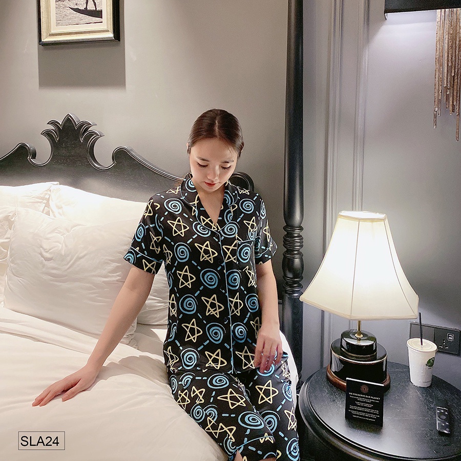 Bộ ngủ satin ZAM Luxury - SLA24 - Áo ngắn tay quần lửng