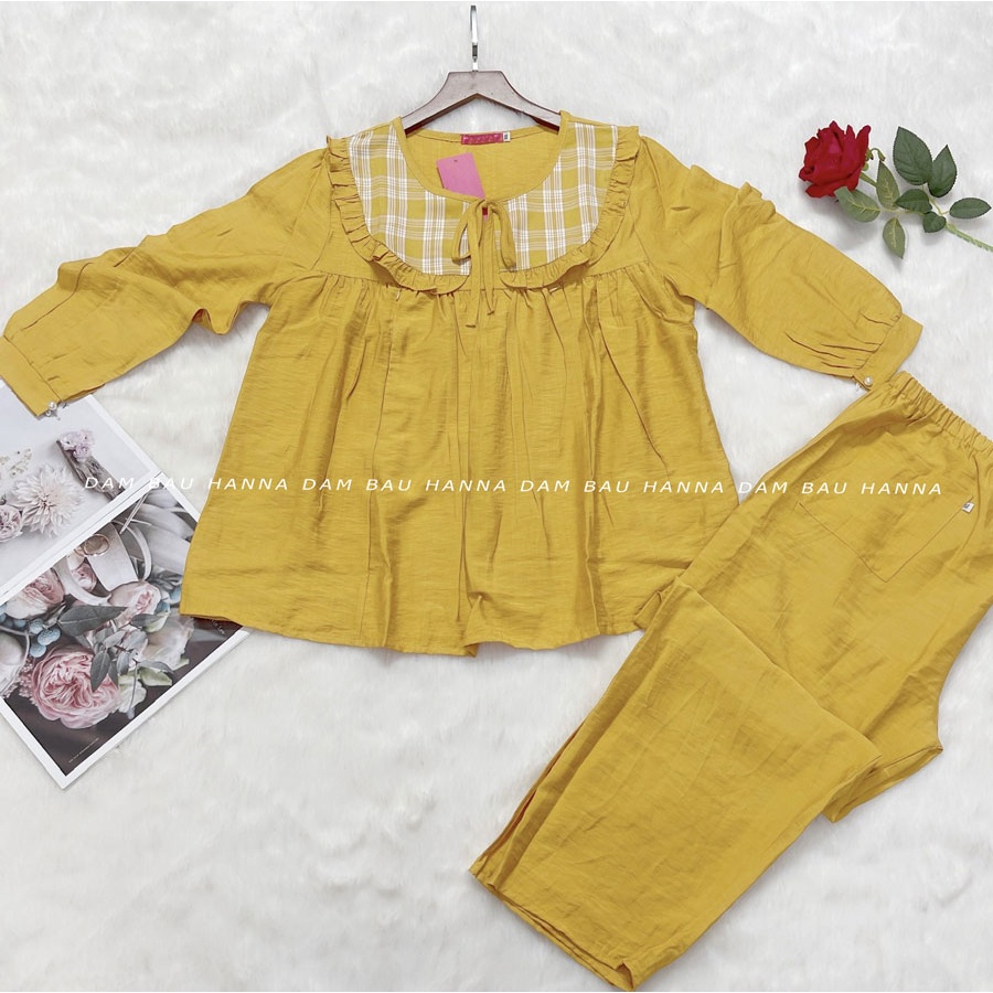 [HANNA] Đồ bộ cho mẹ đồ dài có khóa cho bé ty có size 40-80kg vải lụa xước mềm mát mùa hè nhẹ thấm mồ hôi lưng thun