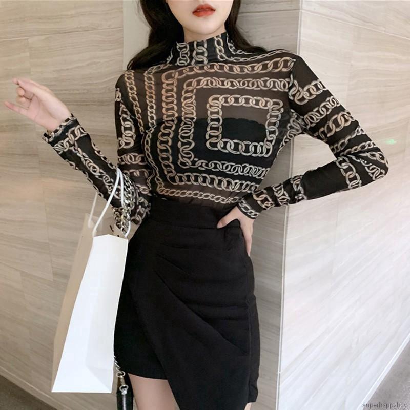 Áo tay dài hoạ tiết hoa thiết kế xuyên thấu quyến rũ cho phái nữ