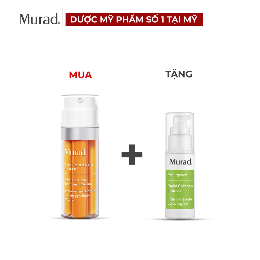Serum làm sáng da Murad Vita-C Glycolic Brightening 30ml TẶNG Rapid Collagen Infusion 30ml