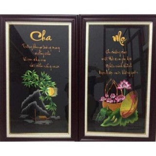 Tranh thêu vi tính thành phẩm cha mẹ 2 bức chưa khung