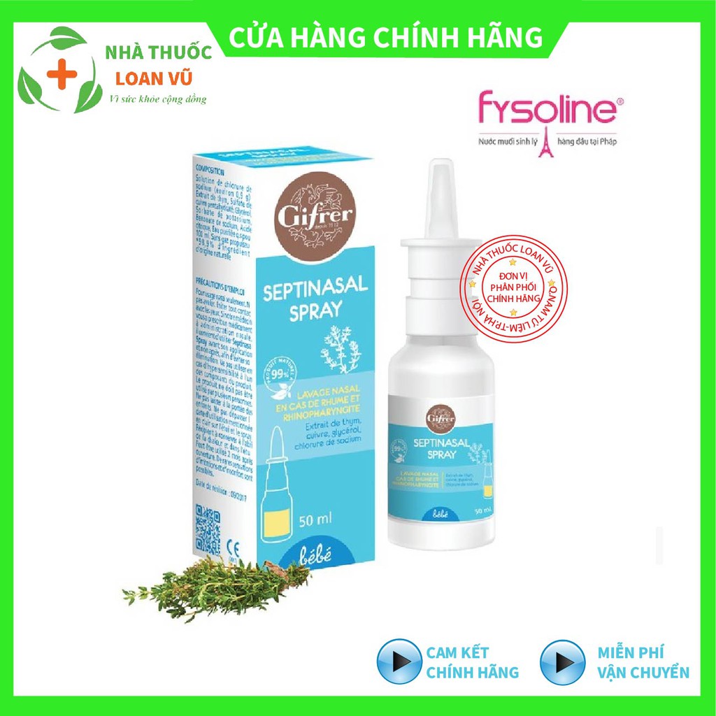 Fysoline - Nước Muối Kháng Khuẩn Gifrer Dạng Xịt Pháp 50ml dung dịch rửa mũi thảo dược an toàn