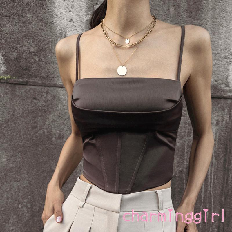 Áo Tank Top Không Tay Cổ Vuông Thắt Dây Sau Lưng Phong Cách Đường Phố Dành Cho Nữ