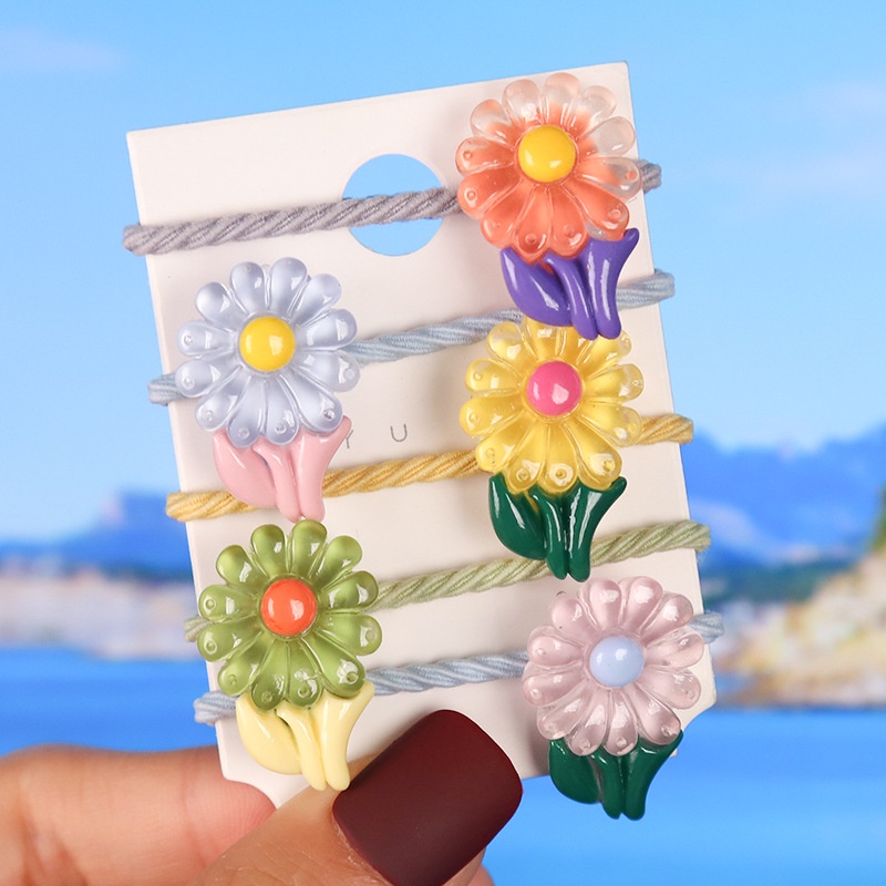 Bộ Dây Buộc Tóc Co Giãn Hình Khủng Long Hoạt Hình Dễ Thương Cho Bé Gái