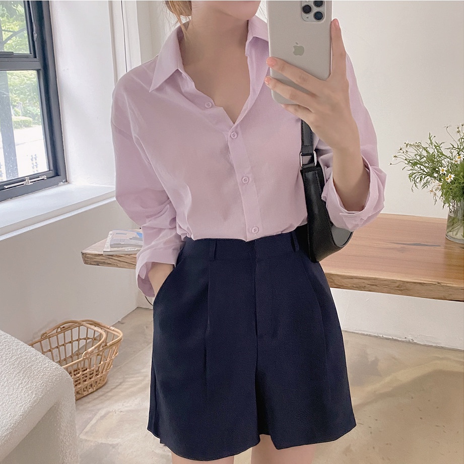 Áo sơ mi SUXI tay dài chống nắng đơn giản phong cách Hàn Quốc