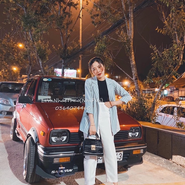 Áo khoác blazer kẻ sọc xanh nữ - Vest dáng suông rộng kaki style ulzzang hàn quốc HOT