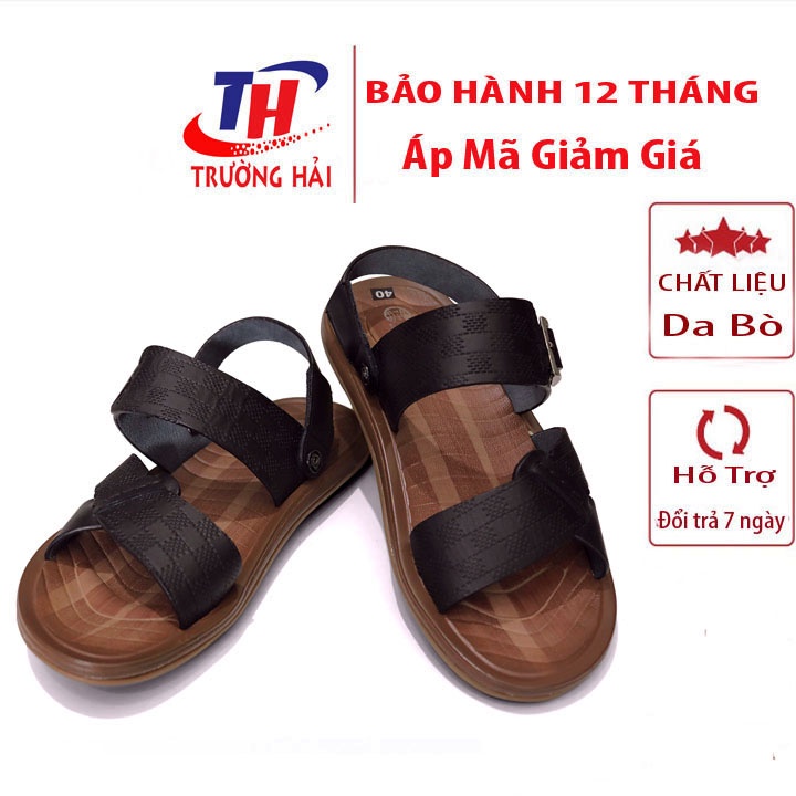Xăng đan nam da bò Trường Hải đế cao su êm ái không trơn trượt XD169