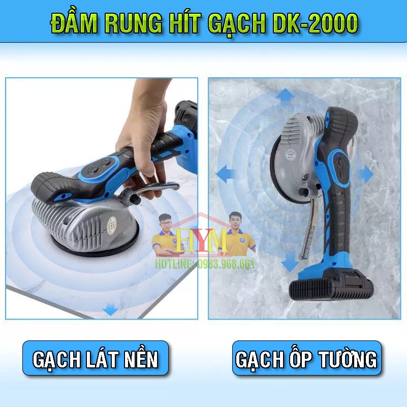 MÁY RUNG KIÊM HÍT GẠCH DK-2000 | 6 Cấp Độ Rung | Hít Gạch Lên Tới 80kg | Đầy Đủ 2 Pin 10000mA 16.8V Siêu Bền