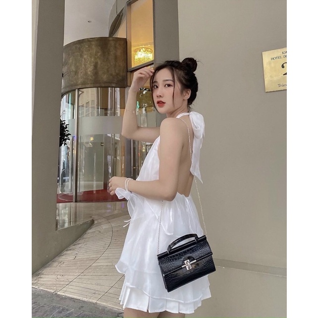 SET ÁO CỔ YẾM CỘT NƠ KÈM CHÂN VÁY KÈM SCRUNCHIES (KÈM VIDEO HÌNH THẬT)