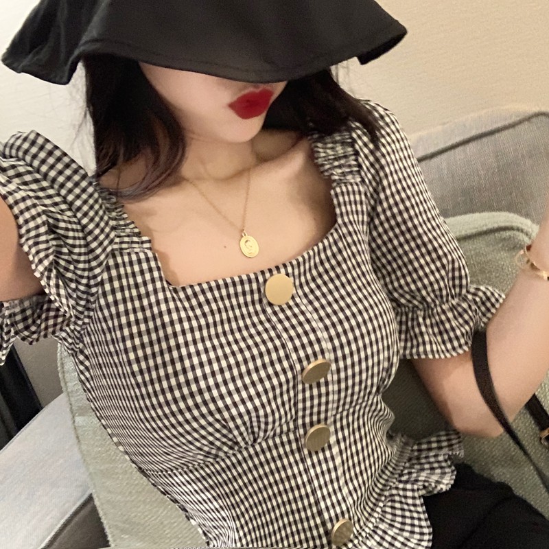 Áo croptop ngắn tay hoạ tiết caro ulzzang siêu sexyyy, xinh xắn