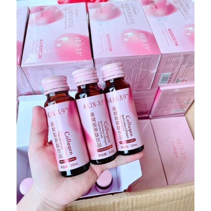 Collagen Skin X9- Yến Hồng Tươi Trắng Sáng Da  hộp 8 chai
