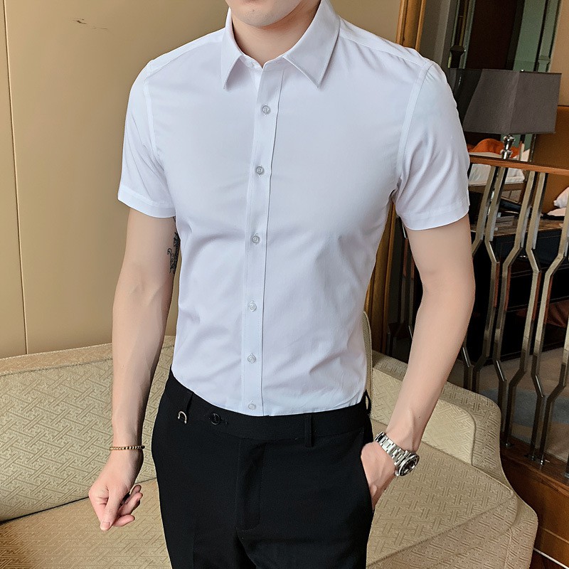 [Mã FAMAYMA2 giảm 10K đơn 50K] Áo sơ mi nam Công sở Ngắn tay vải lụa mềm mát