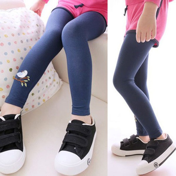 Quần legging dáng ôm co giãn tốt họa tiết hình chú chim cho bé gái