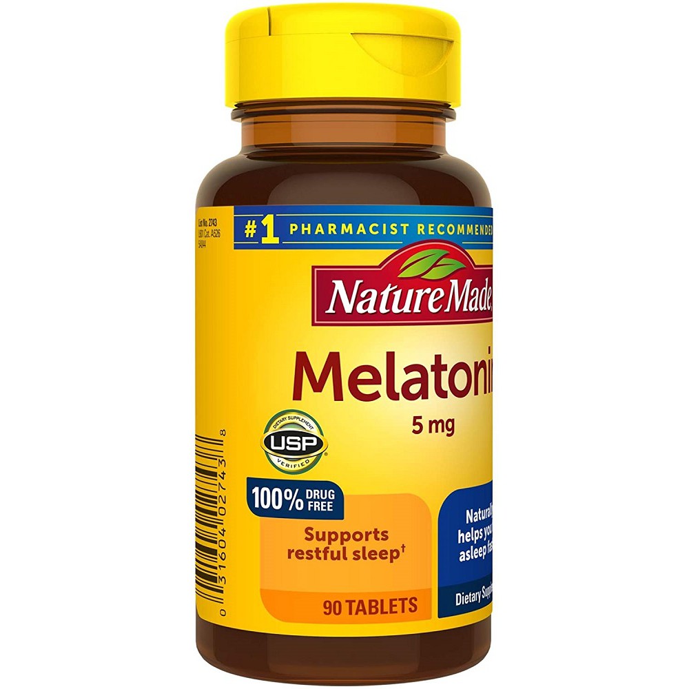 USA - Viên uống điều hòa giấc ngủ Melatonin 5mg Nature Made 90 viên (Mẫu mới nhất)