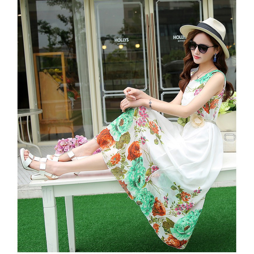 Đầm maxi voan  kèm dây thắt lưng hoa DX08 - Đầm suông maxi đi biển, đi dạo phố  damdutiecmaxi2019 | BigBuy360 - bigbuy360.vn
